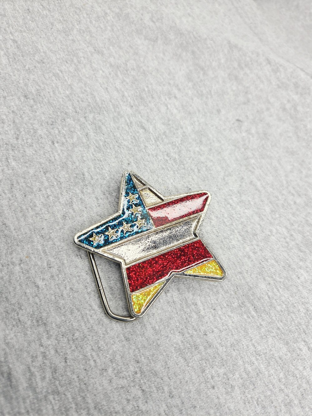 Patriotic Star Rhinestone Enamel American Flag Belt Buckle